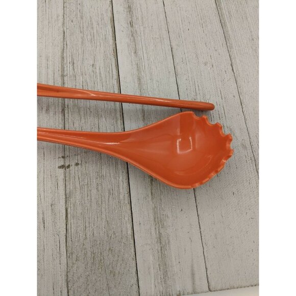 Melamine 2 Piece Salad Serving Fork Spoon Tongs Orange Flatware 11" - Picture 2 of 6